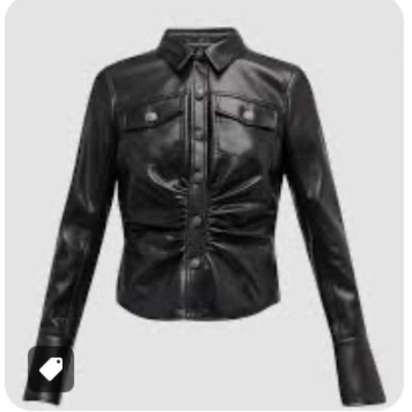 Cinq a Sept Alizee Gathered Vegan Leather Button-Front Top - Picture 1 of 8